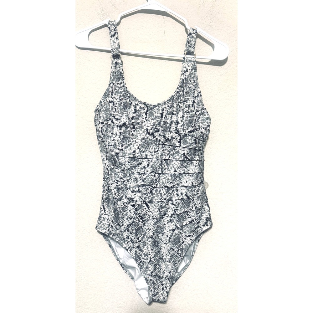 Calvin‎ Klein Swimsuit one piece grey white snakeskin print built in bra sz 10